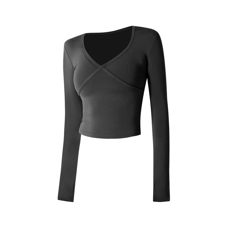 

New Sexy v-neck fitness clothes women's running jacket tight long-sleeved yoga top deportivos mujer gym for shirts blusas para