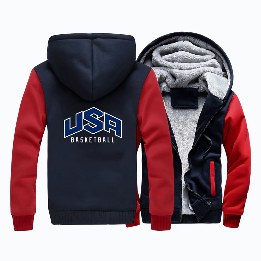 Американский баскетбольный принт Мужские Теплые Топы на молнии с длинными