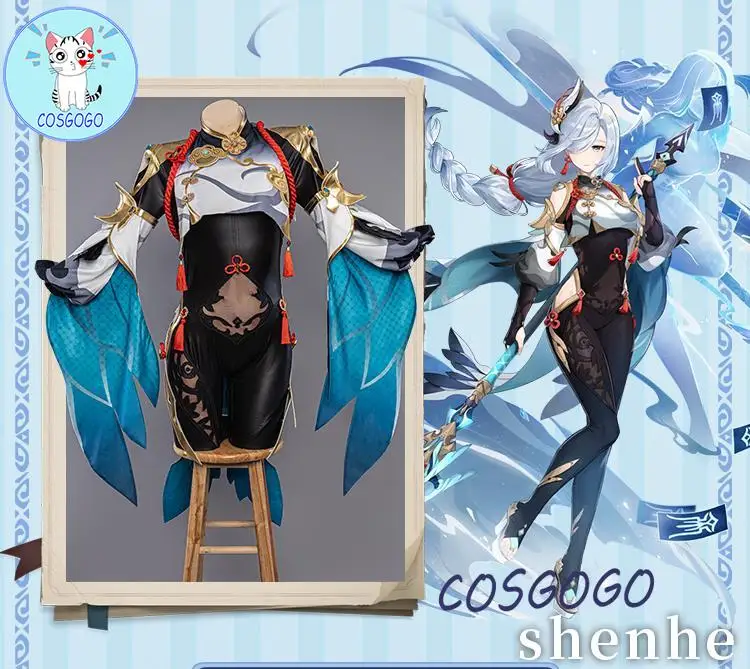 

COSGOGO Shenhe Cosplay Costume Game Genshin Impact Liyue Cryo Shen he Character Outfit Sexy Bodysuit Costume halloween role play