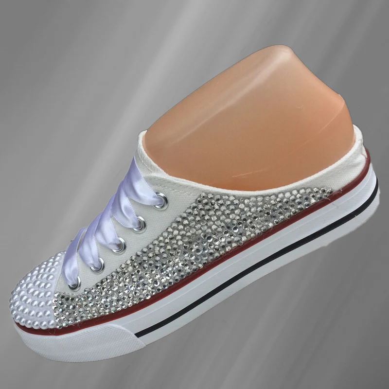 

Semi-torre lace lace-up classic handmade custom canvas shoes Pearl rhinestone casual sneakers women's 35-40