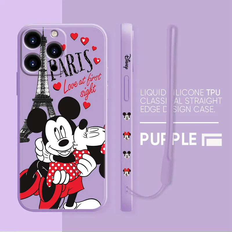 

Soft Liquid Funda Case for iPhone 13 12 11 Pro Max SE XR 7 8 Plus XS 2022 Disney Mickey Minnie Paris Eiffel Tower Phone Cell