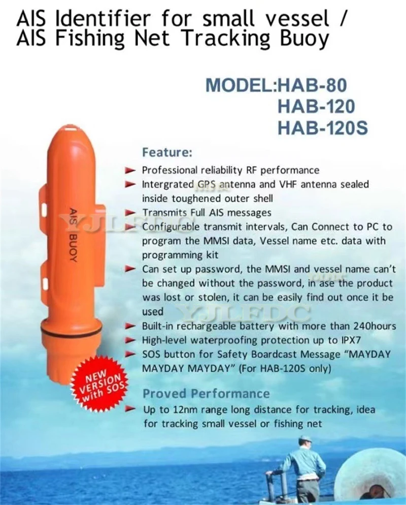 Фото Рыболовный буй HAB-120S с GPS-трекером, передачей информации о местоположении AIS, кнопкой SOS и защитой от потери, водонепроницаемый (IPX7) №3