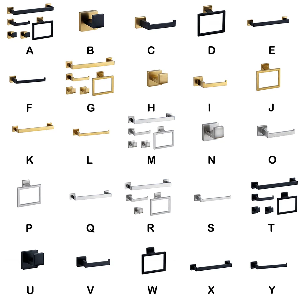 

Bathroom Hardware Set Wall Mount Stainless Steel Towel Bar Paper Holder Robe Hook Rack Toilet Accessories Kit Black