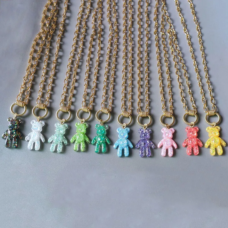 

Punk Hip Hop Copper Alloy Chain Necklace Candy Color Shiny Bear Pendant Collar Man Women Fashion Charm Jewelry Gifts 2022