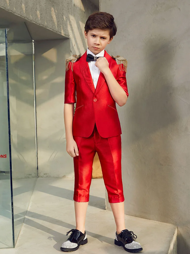 

Summer Boys Suits Two Piece Slim Fit Wedding Tuxedo Blazer + Pants for Play Party costume enfant garçon mariage