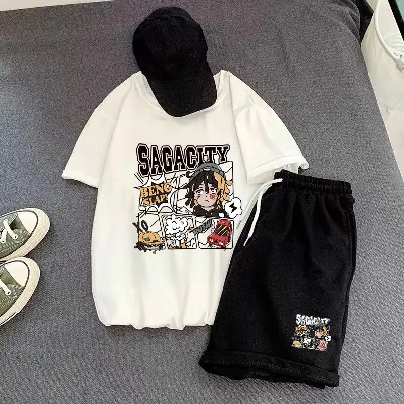 2023 Men's Shorts Sets 100% Cotton Printed Streetwear Harajuku Fashion Sportswears Female Clothing  Free Shiping