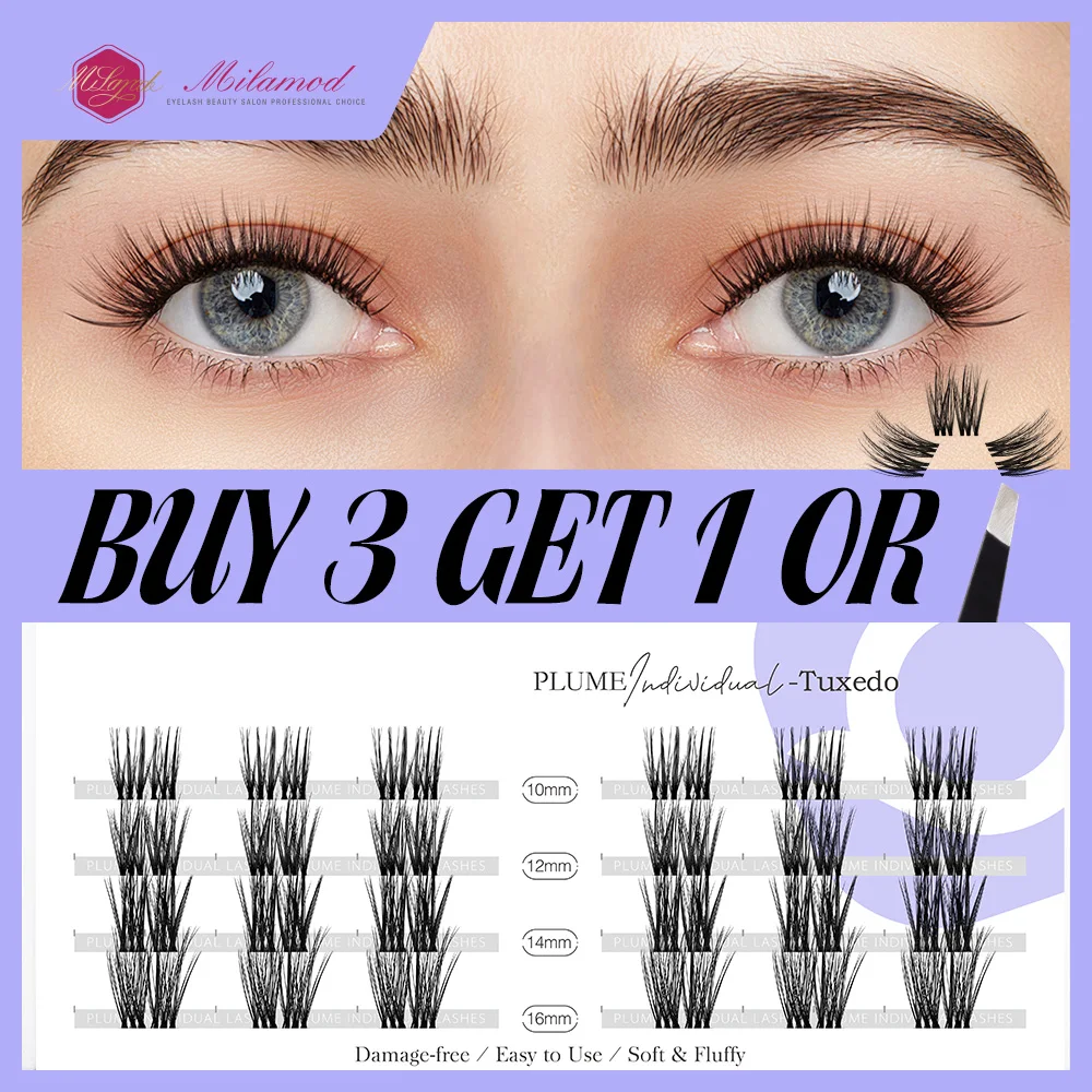 

MILAMOD DIY 24 Clusters Eyelash Extension Dovetail Segmented Lashes Volume Natural Segmented Eyelashes Bundles