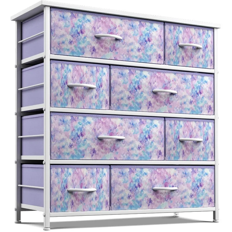 

Kids Bedroom 8 Drawers - Storage Organizer Closet Furniture Toys - Steel Frame, Wood Top, Tie-dye Fabric Bins (Tie-dye Purple)