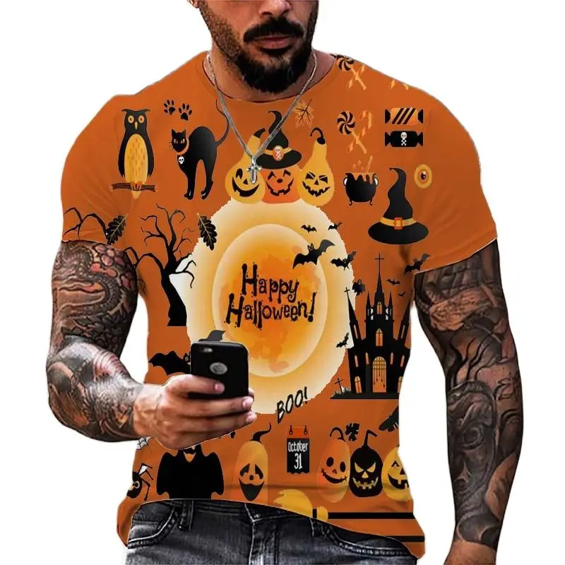 

2023 Happy Halloween Pumpkin Graphic Men T-shirts Hip Hop Street Summer Apparel Loose Short Sleeve Tops Oversized T Shirts 6XL