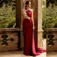caroline red elegant straight evening halter appliques glitter sequin beading sleeveless dress prom gowns party custom made