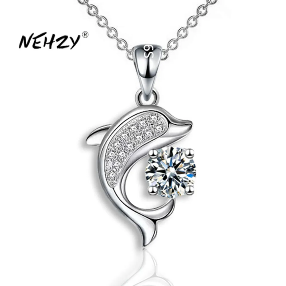 

NEHZY Silver plating New Women Fashion Jewelry High Quality Cubic Zirconia Dolphin Blue Pink Pendant Necklace Length 45CM