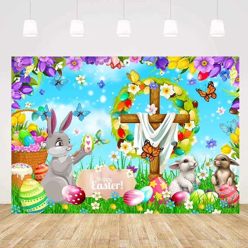 

Фон для фотосъемки с изображением весеннего кролика красочных цветов