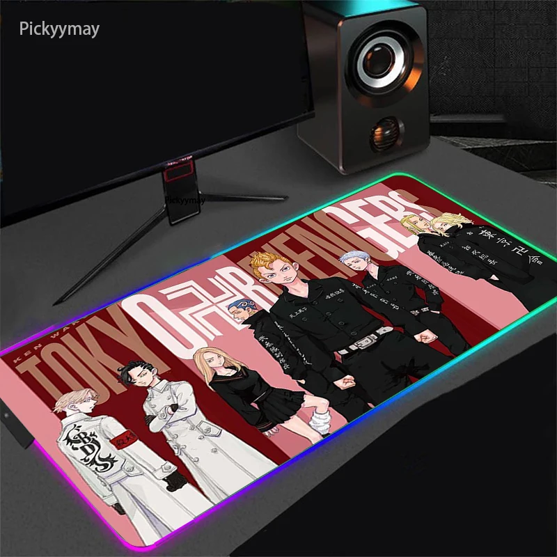 

RGB Gaming Mouse Pad Tokyo Revengers Anime Laptop Keyboard Pad Large Mousepad Gamer Desk Carpet Led with Backlight Mouse Mat