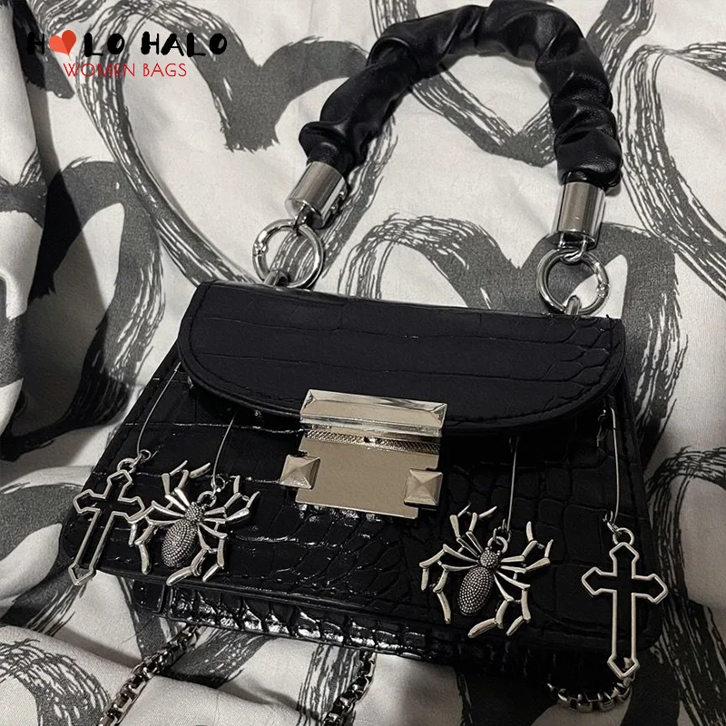 

Y2K Harajuku Gothic Cross Handbag and Purses Pearl Chain Mini Shoulder Bag for Women Personality Female Crossbody Bag Pu Leather