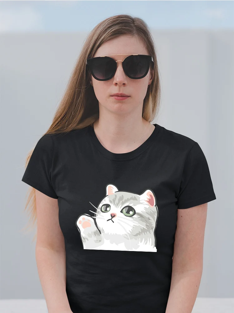 

Yeskuni Cat Print Women's T-Shirts Cute Harajuku Summer 2022 Casual Girl Next Door Fashion Short Sleeve Spain Family Look Shirts