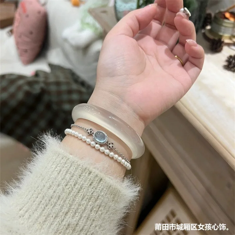 Натуральный Мадагаскарский браслет из шампанского и халцедона для девочек белый