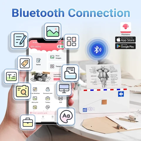Портативный принтер Phomemo M04AS, миниатюрный термопринтер, беспроводной Bluetooth-принтер для этикеток без чернил, карманный, 300dpi, совместим с 110 мм