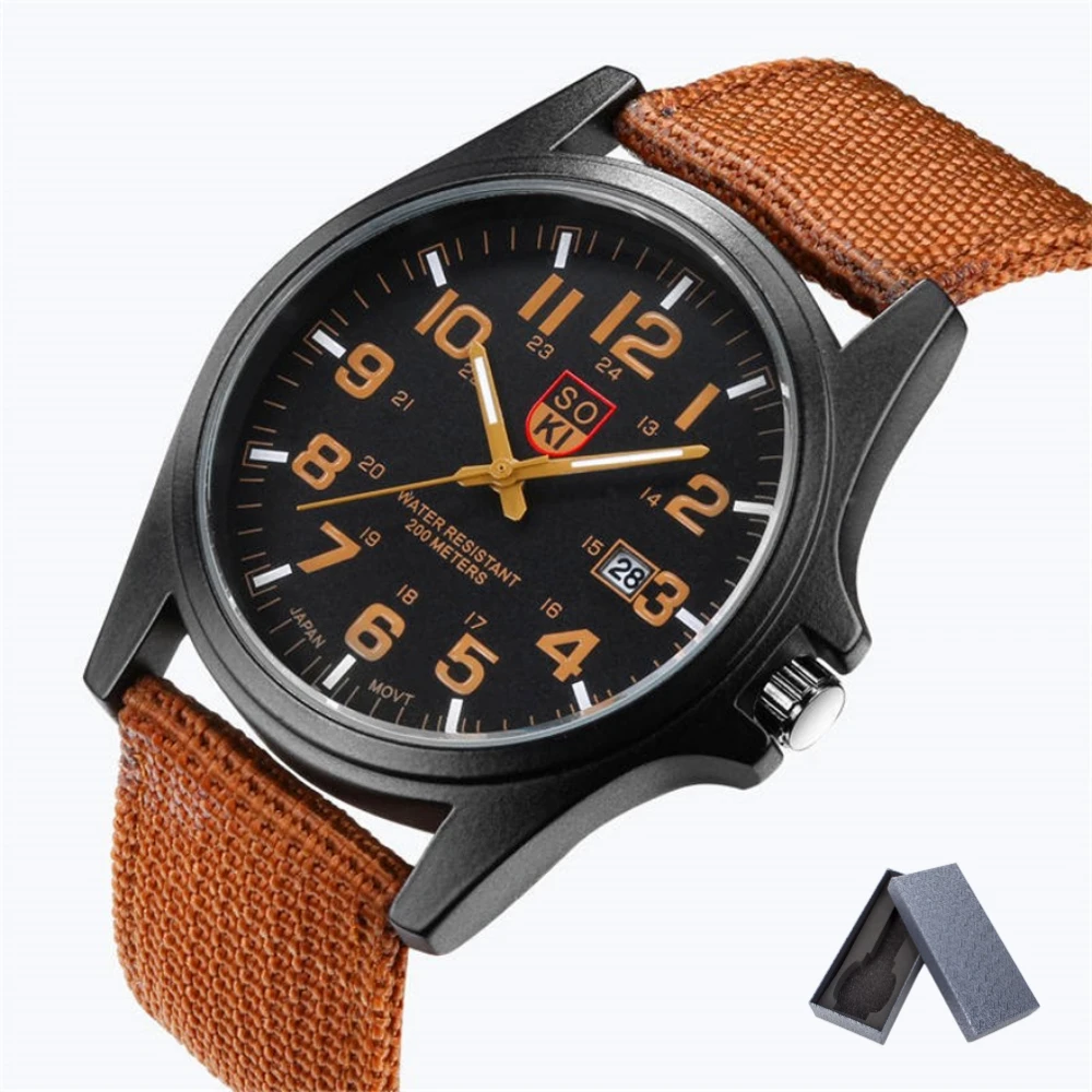 SOKI Sports Watch Man Luxury Nylon Band Masculino Quartz Military Business Zegarek Outdoor Clock Relojes Sumergibles With Box