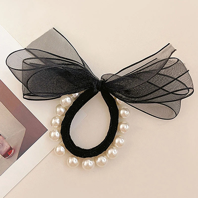 

Retro Tie Head Rope Female Summer Net Yarn Style Temperament Bow Knot Headdress Korean Pearl Hair Ring Ponytail Leather Case