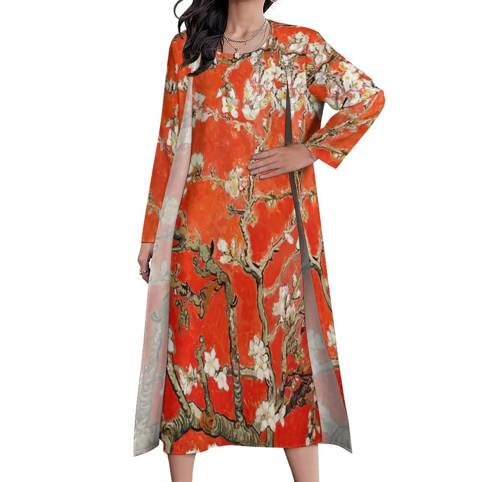 

Платье-макси с цветочным принтом миндаля, в богемном стиле