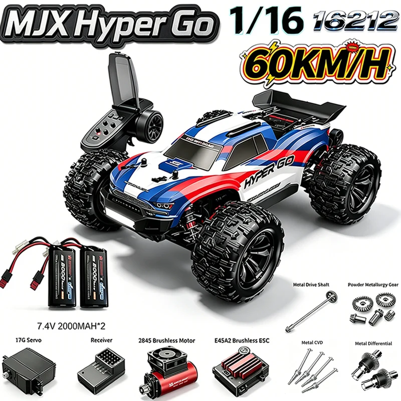 Фото Новая радиоуправляемая машина MJX Hyper Go 16212 16213 16218 1/16 4WD, 60 км/ч, бесщеточная, для гонок, 2.4G, внедорожный грузовик, игрушка на радиоуправлении №1