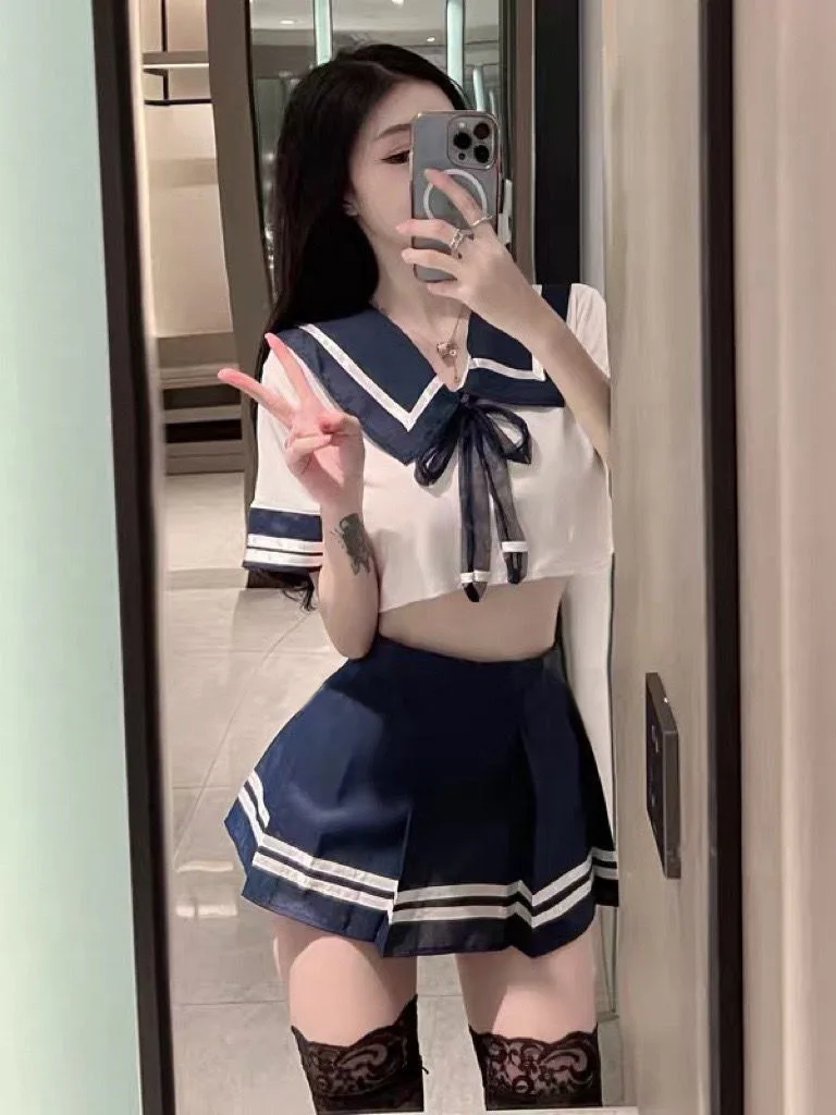 Новинка лета 2023 Женская Сексуальная Милая Студенческая форма верх с коротким