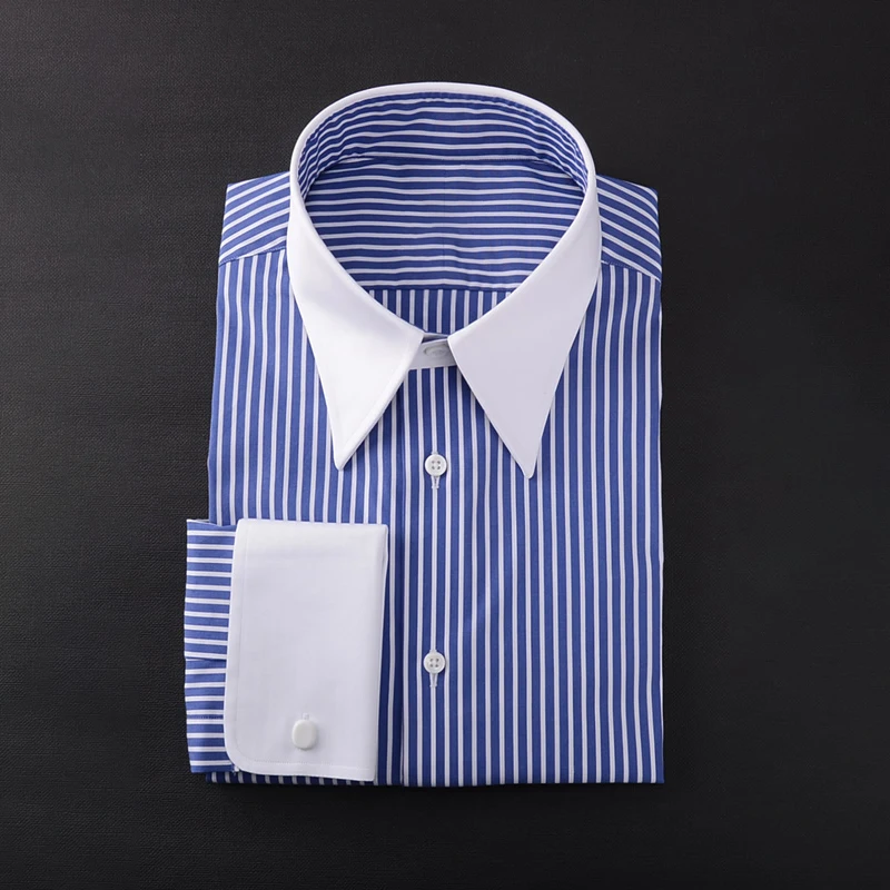 Мужская классическая рубашка с длинным острым воротником и длинными рукавами 100%