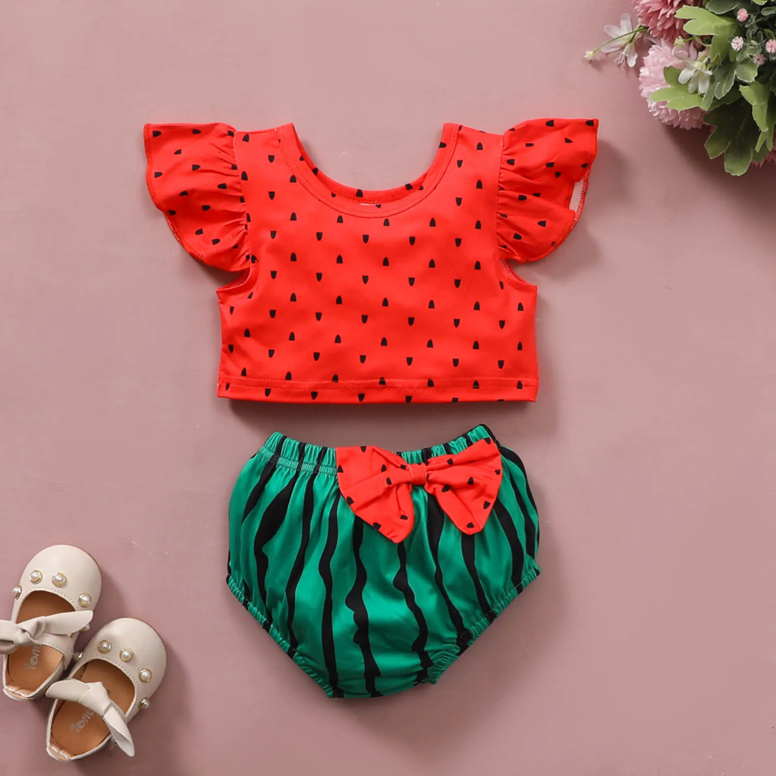 

Toddler Girls Summer Clothes Sets Watermelon Fruit Prints Sleeveless Tops Vest+Shorts 2Pcs Outfits Baby Clothes 3 6 12 24 Months