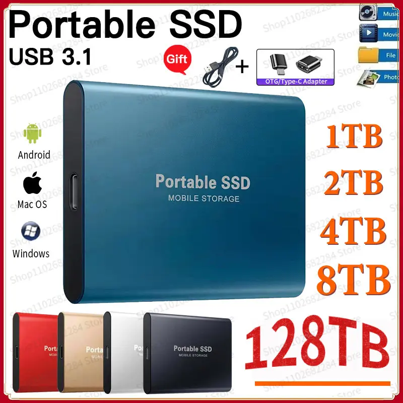 Portable Mini SSD 128TB High-speed Mobile Solid State Type-C USB 3.1 Interface Drive External Storage Decives for Laptop/PC/ Mac