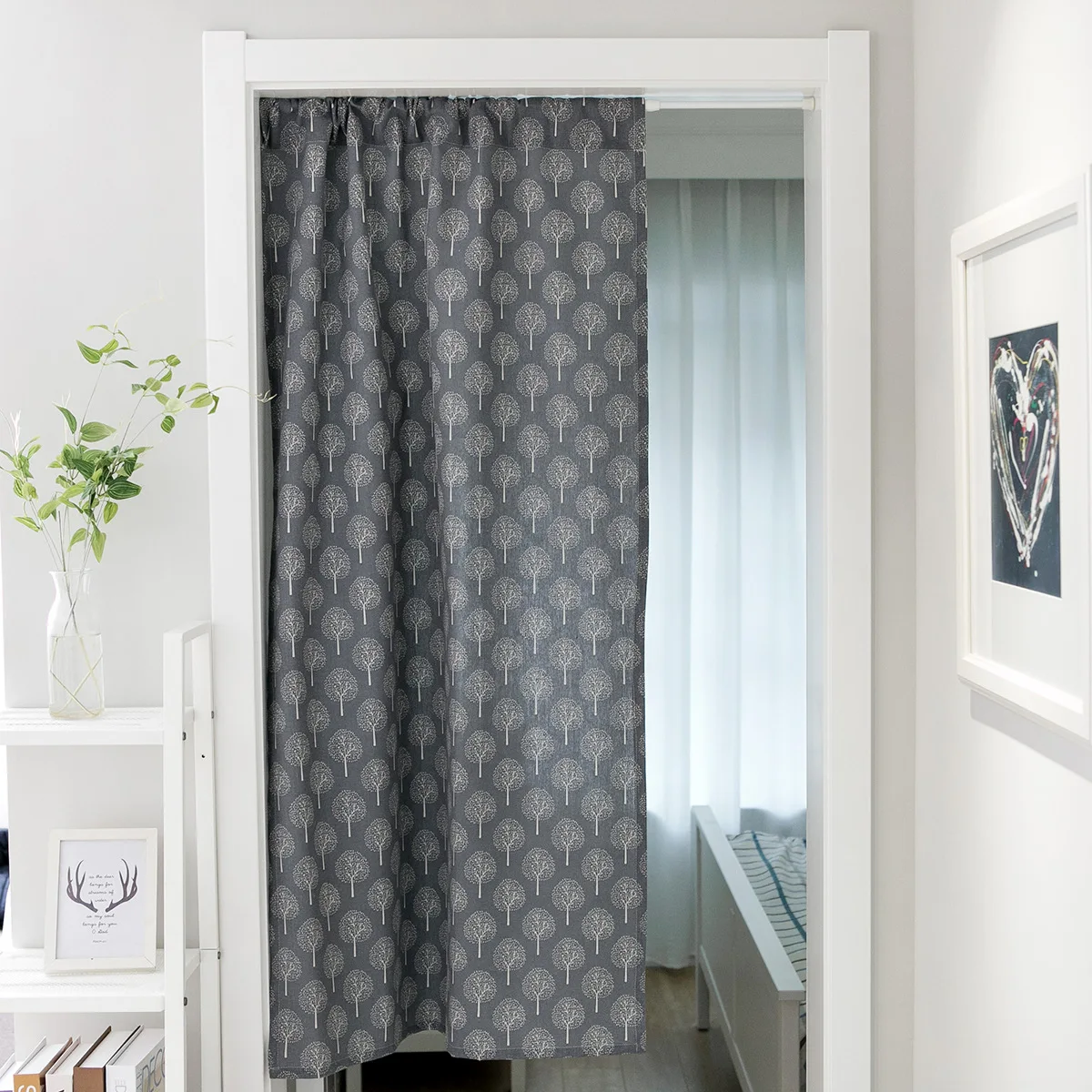 

Short Curtains European Small Tree Printing Black Door Curtain Hanging Partition Cloth Art Feng Shui Toilet Half Without Rod
