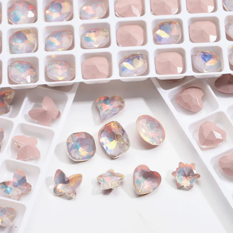 

20pcs Nail Art Beads Mocha Opal Square Drop Butterfly Rhinestone Pointed Bottom Crystal Pink Fancy Stone 8mm Cushion Glass