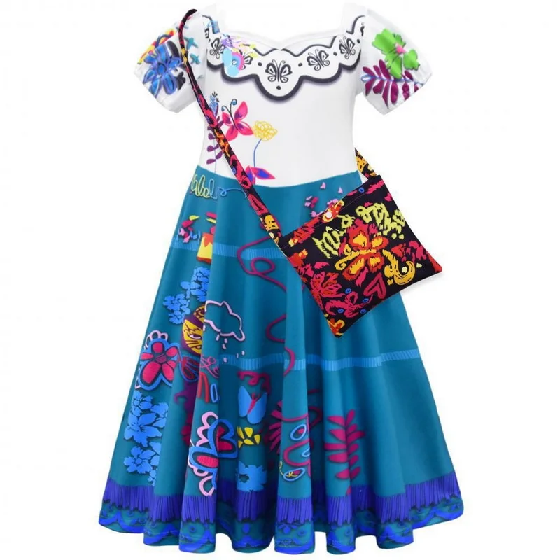 

New Encanto Costume For Kids Mirabel Madrigal Cosplay Dress Wig Bag Princess Girls Fancy Carnival Halloween Dress Party Outfits