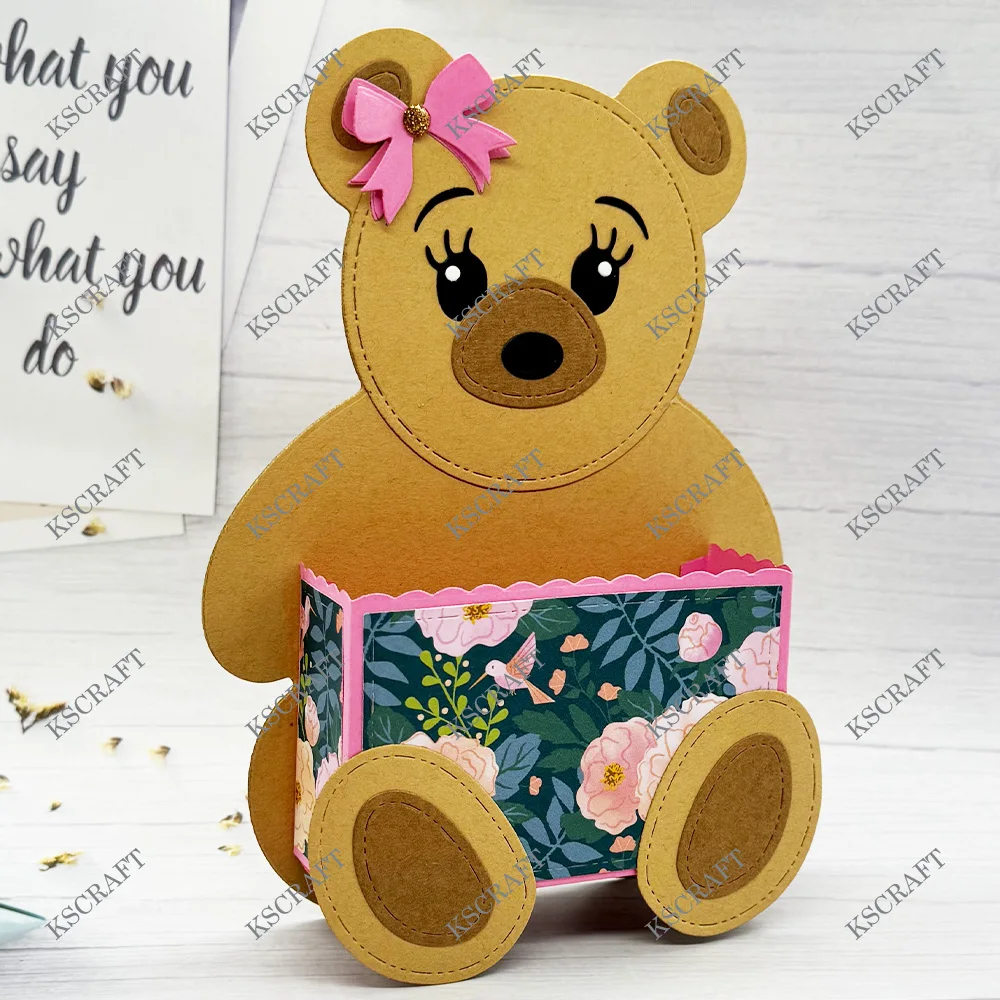 KSCRAFT медведь карманная бирка режущие штампы трафареты для DIY Скрапбукинг