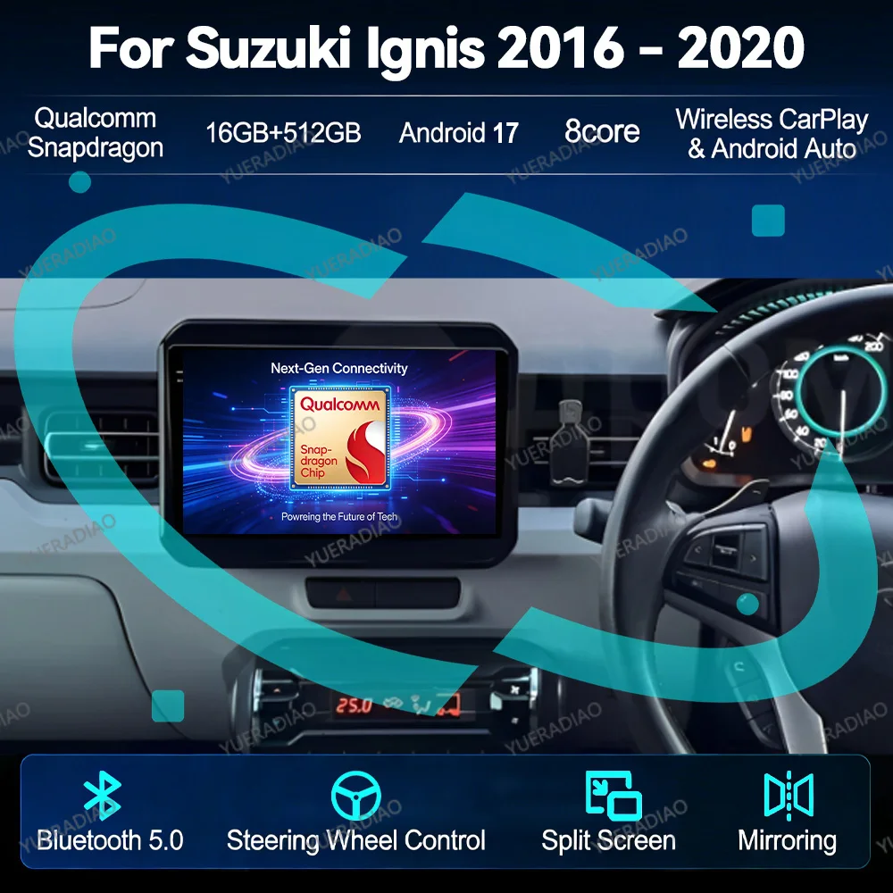 Фото Автомагнитола Android 17 для Suzuki Ignis 2016-2020 QLED 4G LTE 5G WIFI Qualcomm GPS NAVI Мультимедийный стерео-видеоплеер Головное устройство №1