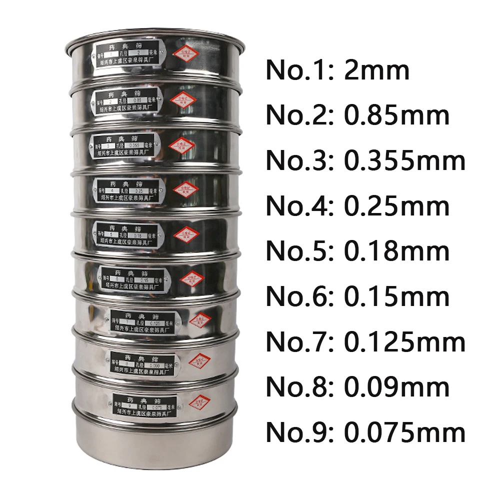 

Набор сито 20 см, лабораторное стандартное сито для проверки образца, сетчатый фильтр из нержавеющей стали 304 с апертурой 0,075-2 мм, сетка 10-200