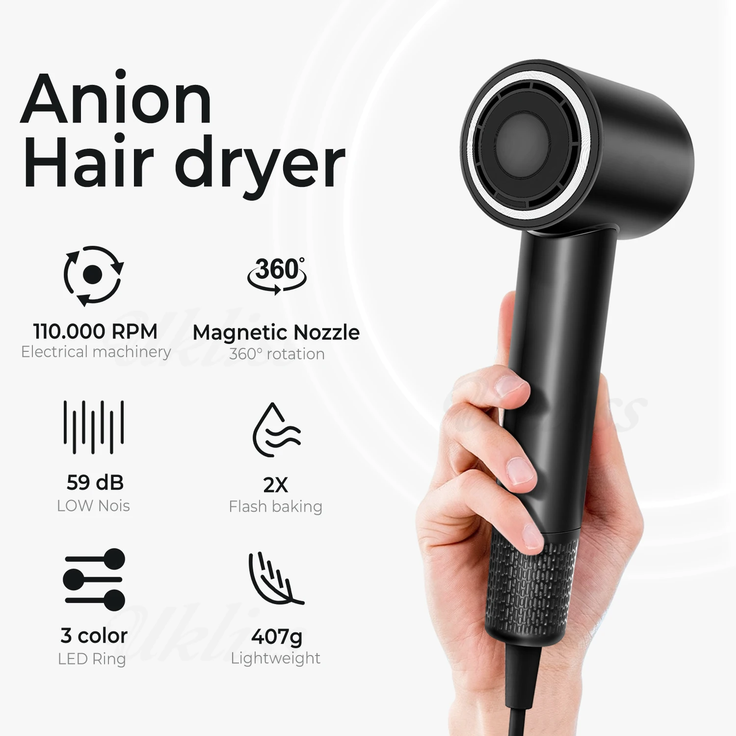 

1600W Professional Hair Dryer Negative Ionic Hairdryer 110, 000 rpm Brushless Motor Fast Drying Blow Dryer High-Speed Hair Dryer