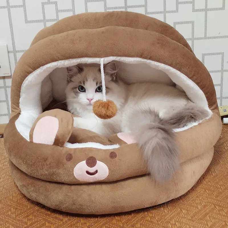 

Cat Bed House Kennel Semi Closed Cat House Foldable Pet Removable and Washable Cat House Kennel for Dog House Indoor Cat Nest