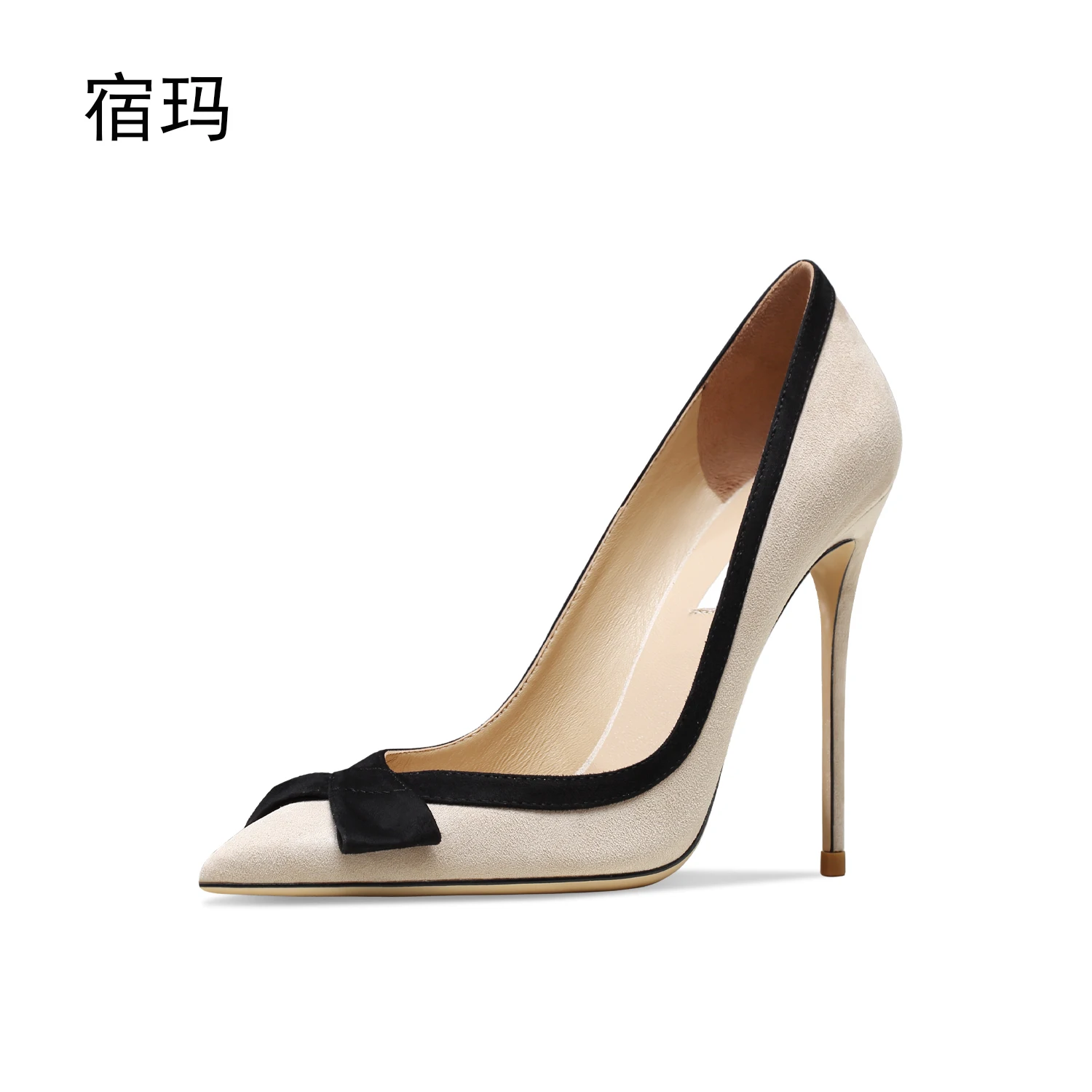 2023 New Bow Tie Women's Heel Shoes Sexy Mixed Color Light Mouth Pumps Suede Leather Designer Office High Heels Female6cm 8cm 10