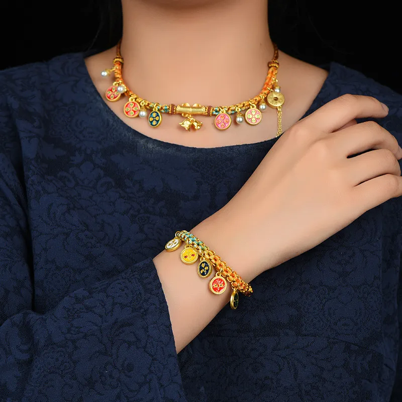 Цепочка до ключицы с изображением бога богатства женский браслет плетеный