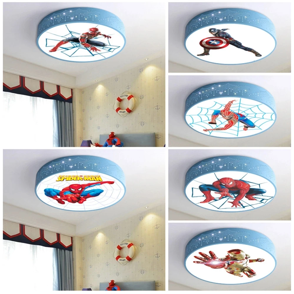 

Children Cartoon Spider American Hero Led Ceiling Lamp Kids Bedroom Deco Blue Round Ceiling Light Nursery Study Indoor Lighting