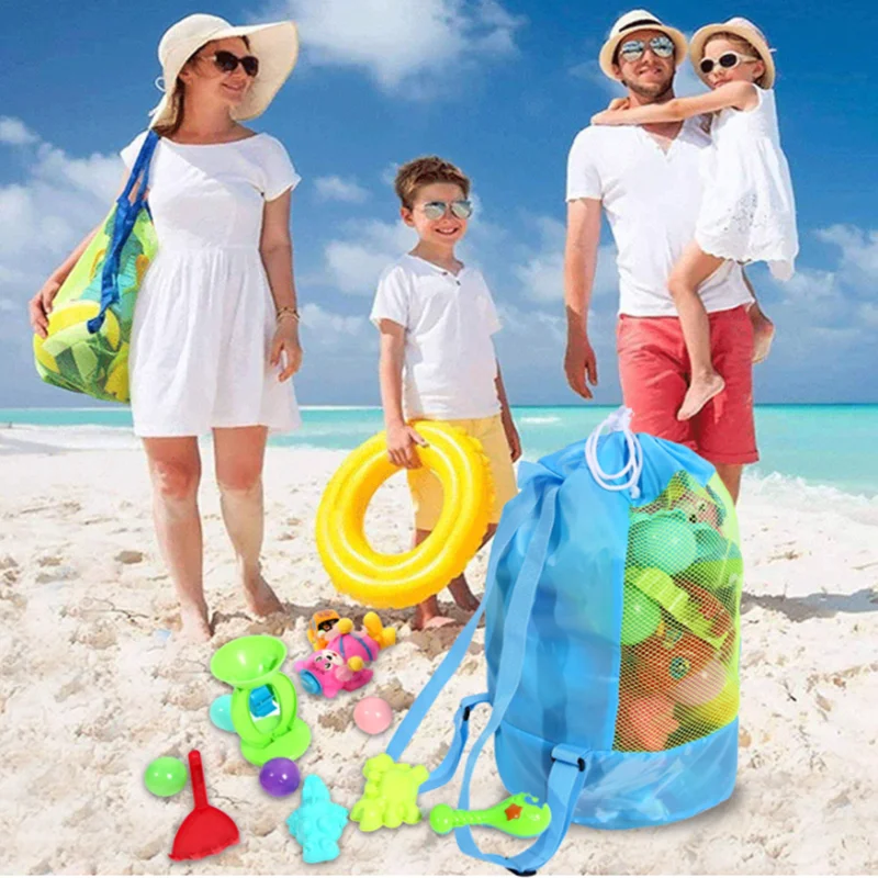 

Beach Storage Pouch Tote Bag Kids Foldable Beach Mesh Bag Large Capacity Travel Toy Organizer Net Portable Storage Backpack
