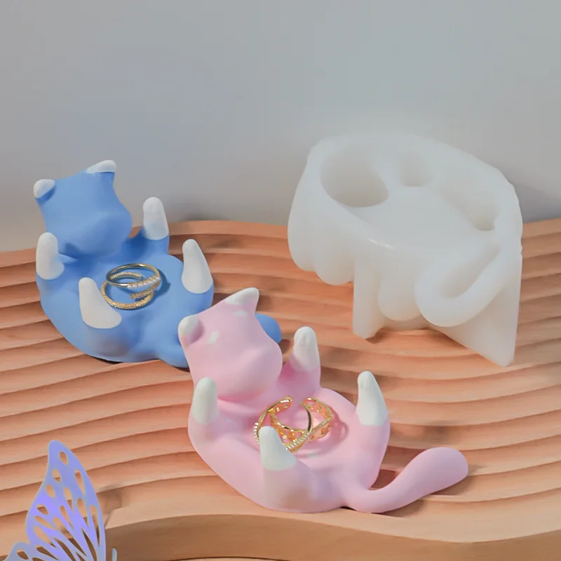 Поднос для бетонной глины в виде кошки с переворачивающимся животом подсвечник