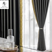thickened full blackout bedroom living room curtain insulation simple solid color bay window sunscreen shade printing edge strip