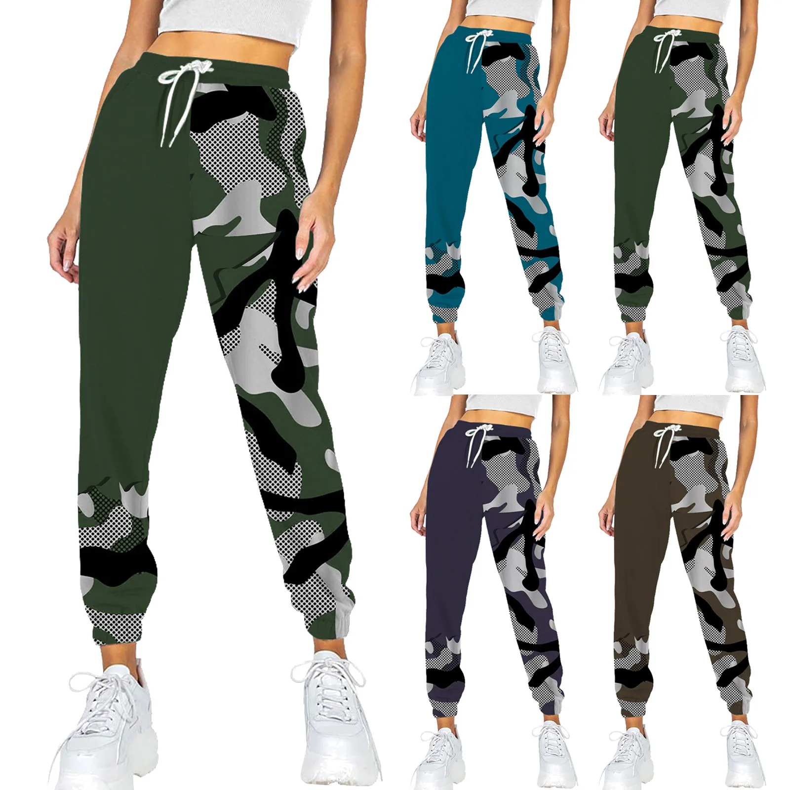 

Women Pocket Trouser Sweatpants Printed Comfy High Print Sweatpants Casual Pants for Women Black