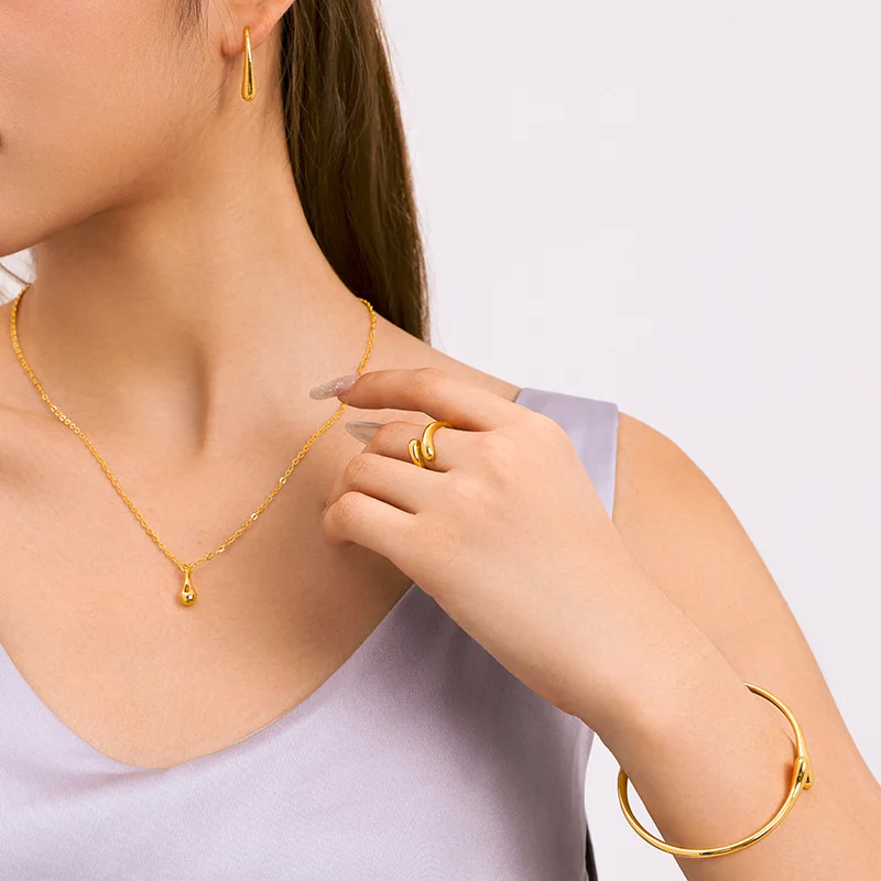 Винтажное золотого цвета с сердцем и каплями воды ожерелье серьги кольцо браслет