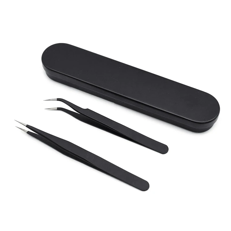 

2 Pcs/Set Eyelash Extension Tweezers Straight and Curved Tip Tweezers for Home