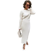 pure color long sleeve knitted tops skirt suit spring autumn new 2022 fashion casual slim irregular two piece set sweater suit