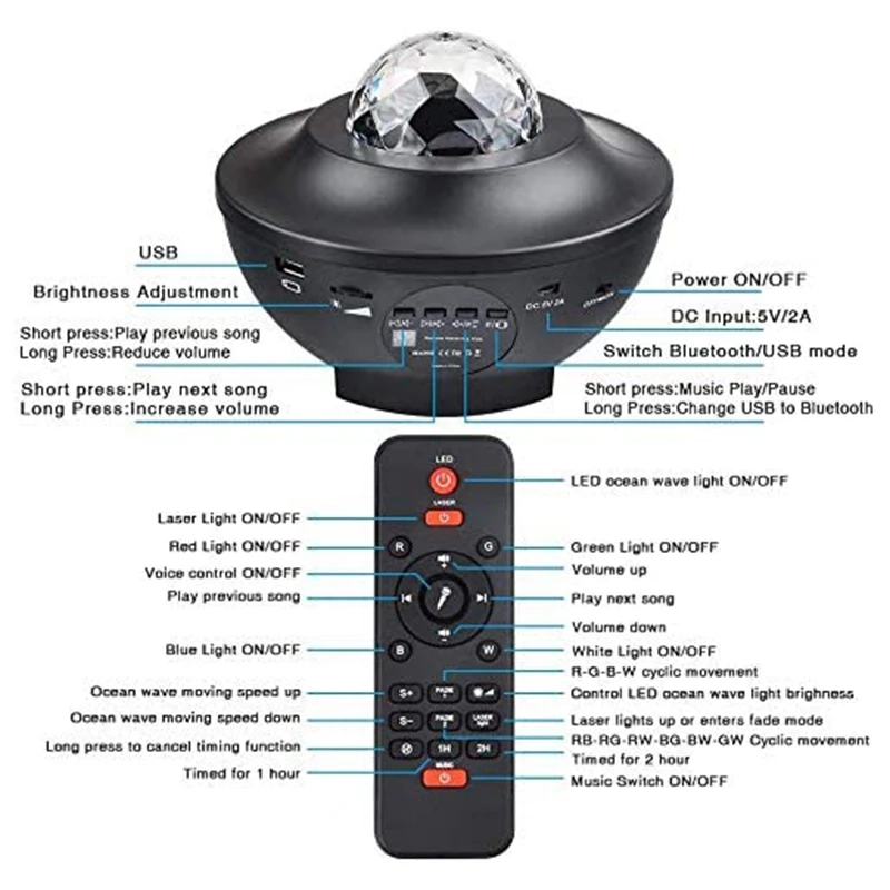 Promotion! Star Projector - Galaxy Ceiling Light Baby Night Lamp With Bluetooth Children's Remote Control |