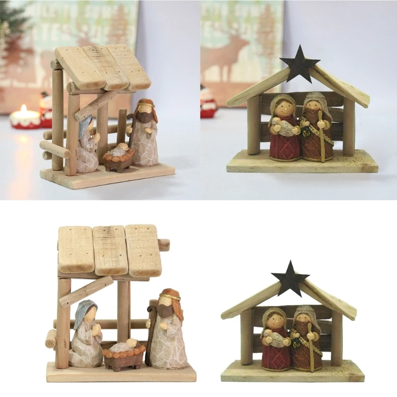 

Christ Nativity Statue Scene Baby Jesus Manger with House Ornament