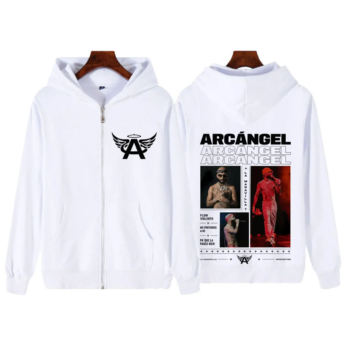 Фото Худи на молнии Arcangel La 8va Maravilla Album 2026 Tour с принтом, унисекс, модные толстовки, свободный крой, повседневная куртка на молнии оверсайз. №2
